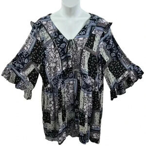 Aveology By City Chic 4XL Floral Paisley Print Tunic Top Patchwork Design Y2K